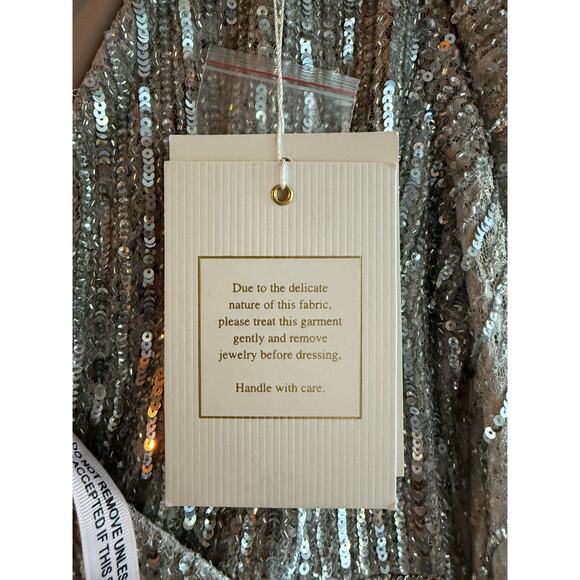 Mac Duggal 93676 Silver Beaded Lace Long Sleeve Midi Dress size 10 New with Tags - Picture 6 of 8